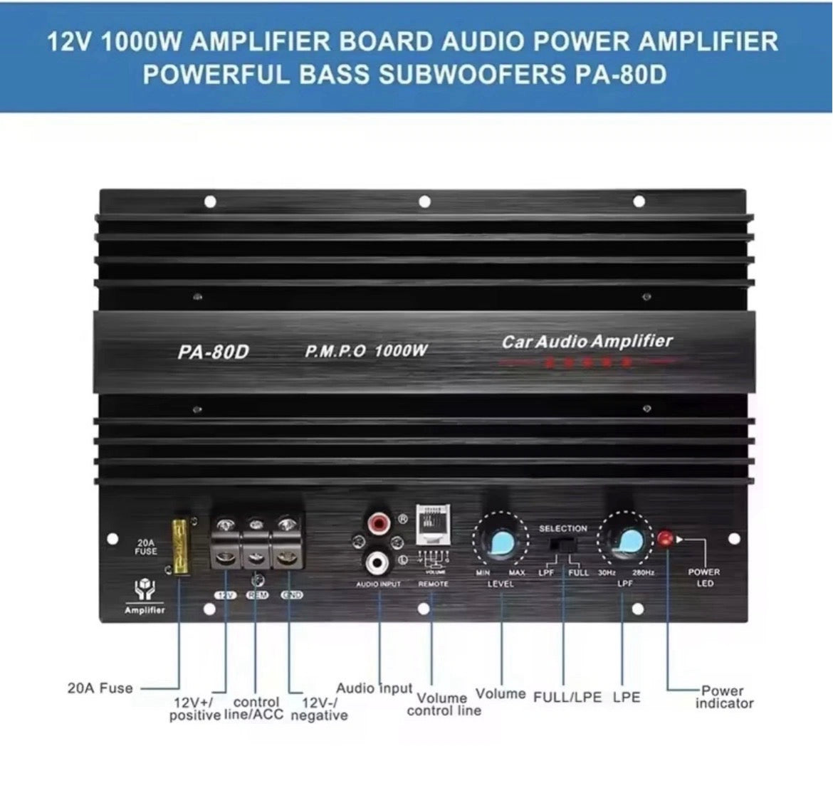 Amplificatore Mono 1000w Per Subwoofer 600w Rms, Alluminio Nero Salvaspazio