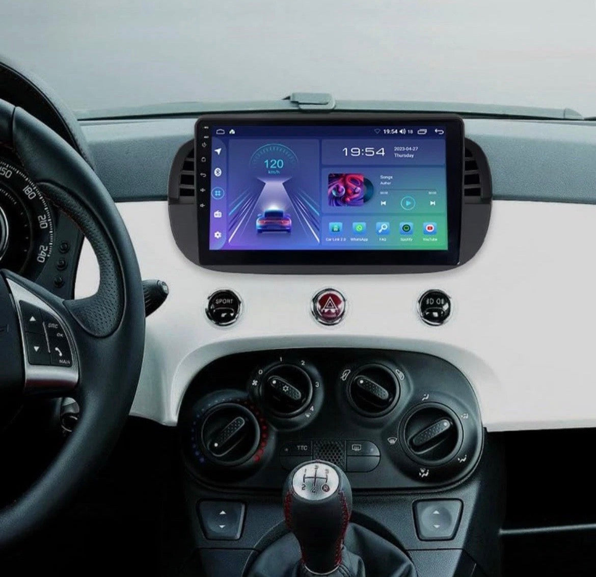 Wireless CarPlay Android AutoRadio per FIAT 500 (2007-2015) Colore Bianco o nero