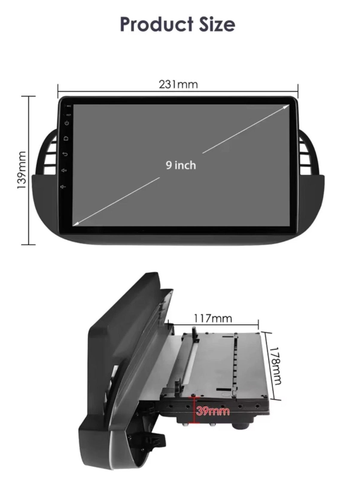 Wireless CarPlay Android AutoRadio per FIAT 500 (2007-2015) Colore Bianco o nero