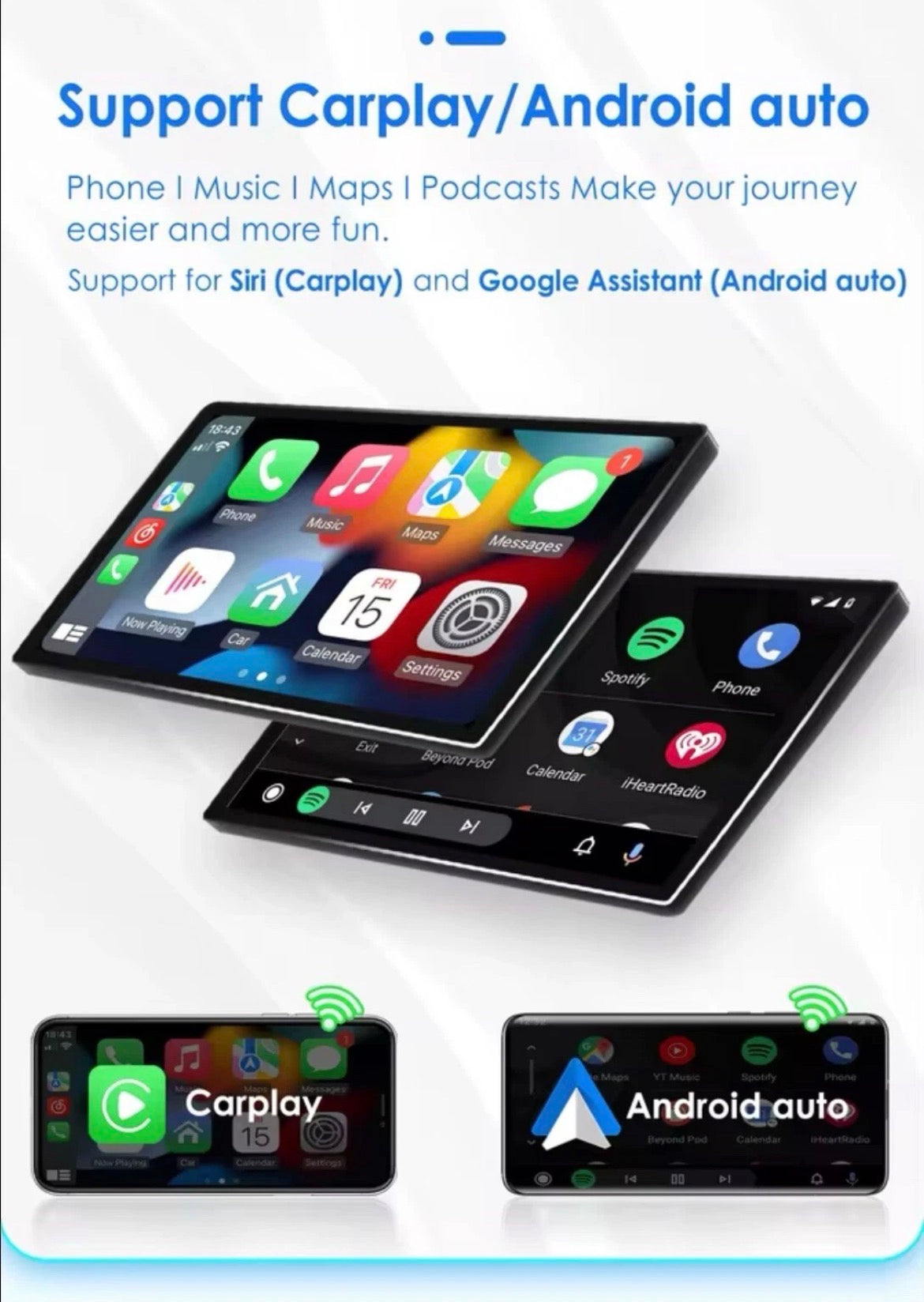 Wireless CarPlay Android AutoRadio per FIAT 500 (2007-2015) Colore Bianco o nero