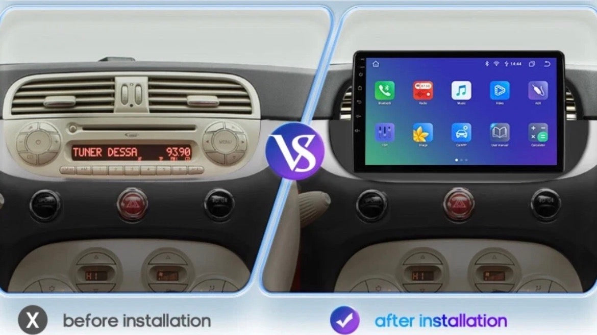 Wireless CarPlay Android AutoRadio per FIAT 500 (2007-2015) Colore Bianco o nero