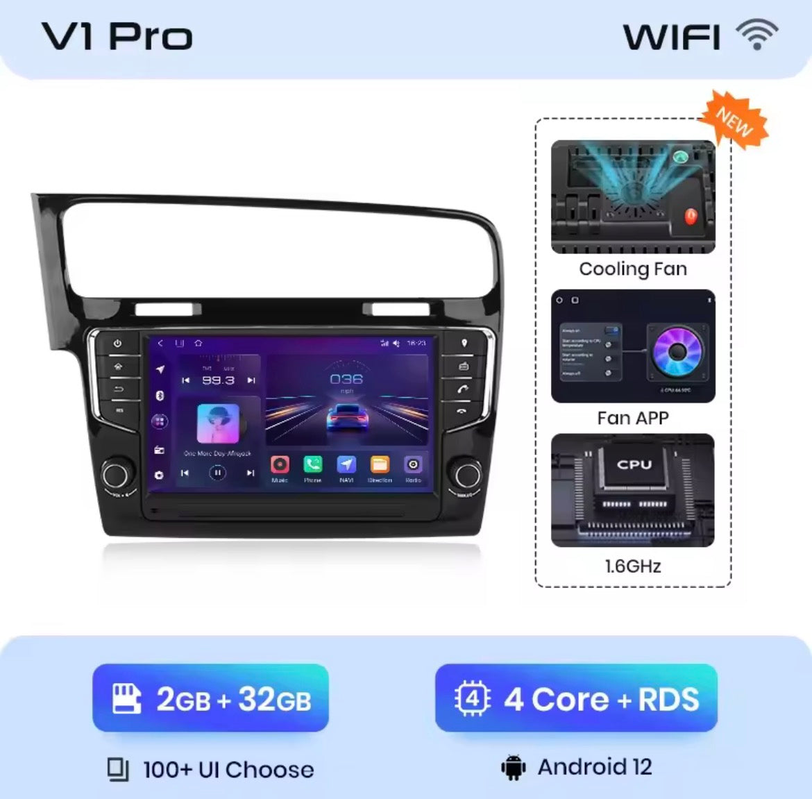 Autoradio android Volkswagen Golf 7 Mk7 (2013-2017) wireless carplay android auto, nero lucido